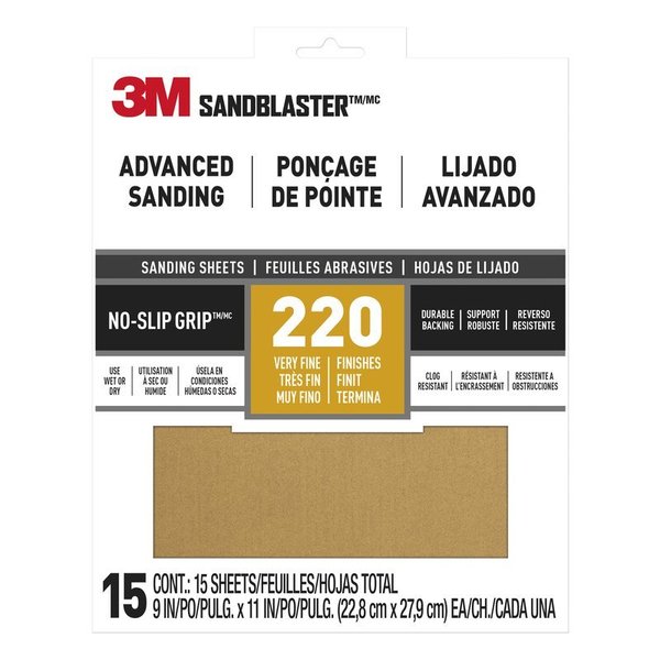 3M Sandpaper Grip 220 9X11In 15Pk 30220ES-15-G